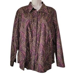 Chaps Button-Front Purple Paisley, 2X
